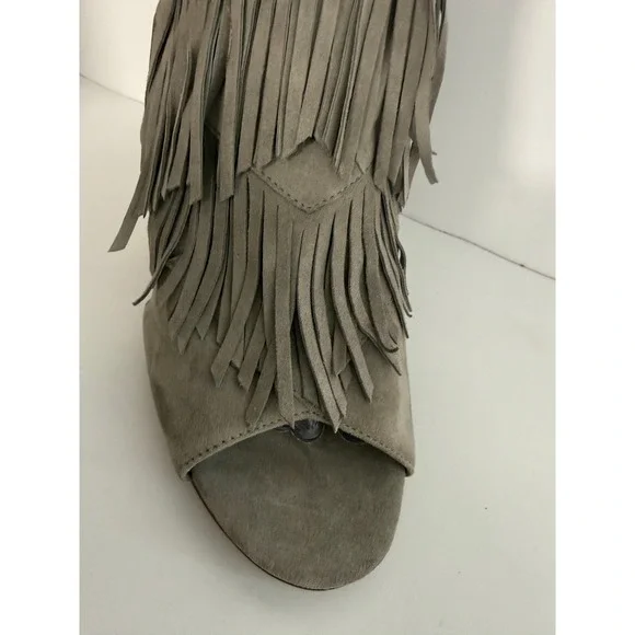 Sam Edelman Suede Fringe Block Heel Booties Boot Sandals Gray Sz 8 boho western - Picture 5 of 12